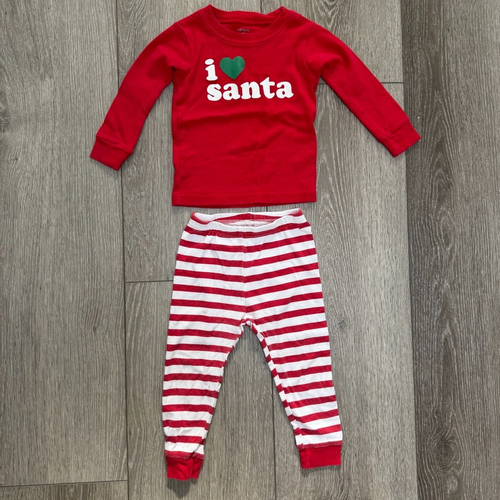 CARTERS 2PC CHRISTMAS SNUG FIT LONG SLEEVE SHIRT AND PANTS PJ SET RED 18MO